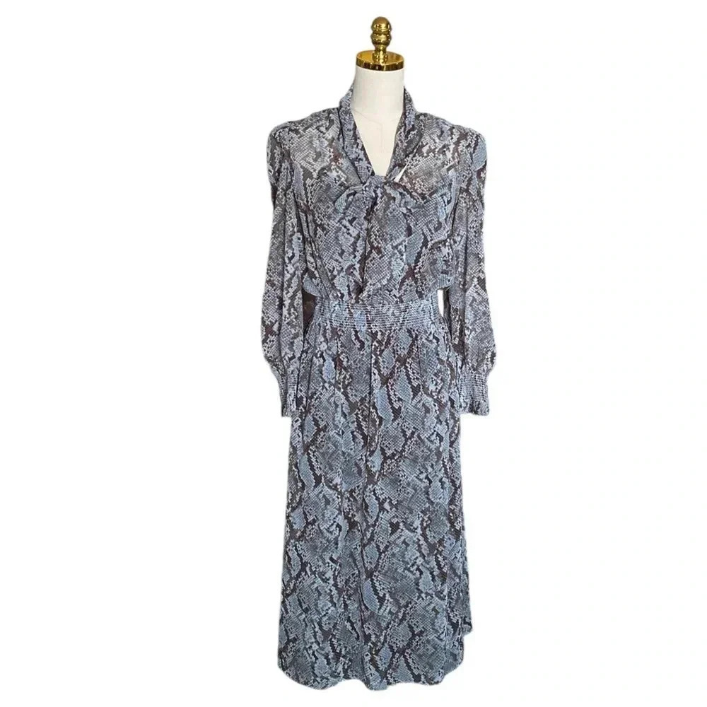 ANN TAYLOR | Animal Print Snake Python Print Puff Sleeves Midi Size 4